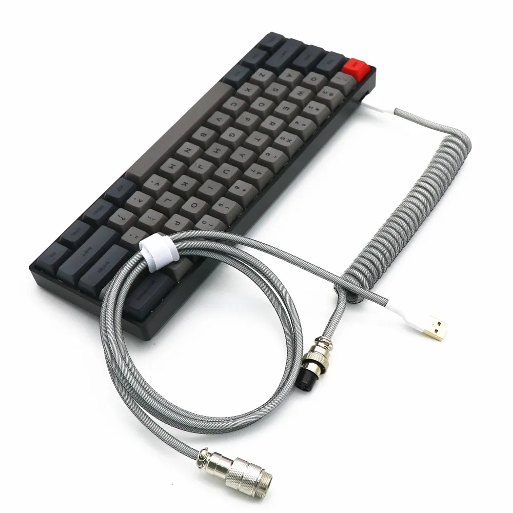 Grosso Espiral Enrolado Cabo Coil Keyboard Usb tipo c Elastic l Shape Double Sleeved Mini Micro Gx16 Aviator Cabo 25 mm - Imagem 2