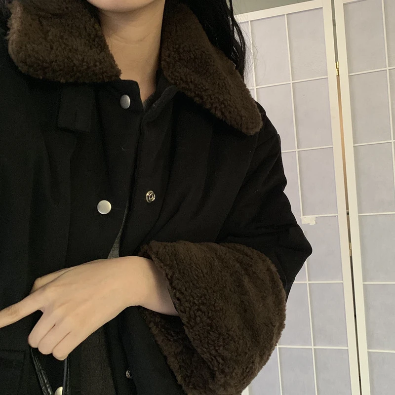Модное женское однотонное теплое пальто, женские повседневные меховые утепленные короткие куртки, удобные мягкие высококачественные пальто с отворотом, новинка зимы