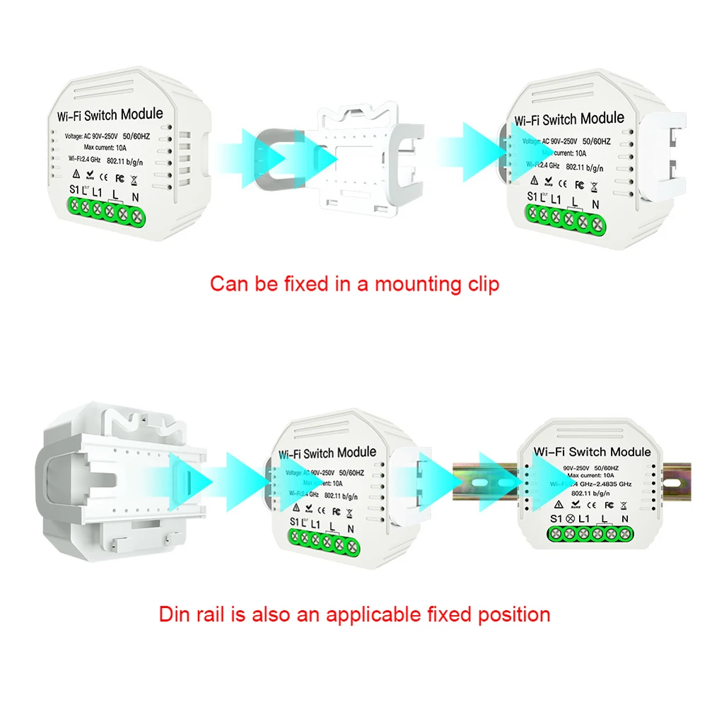 90V-250V 10A DIY Switch Breaker Module Hidden Type Intelligent ON/OFF WiFi Switch Support Smartlife/Tuya APP Works with Alexa