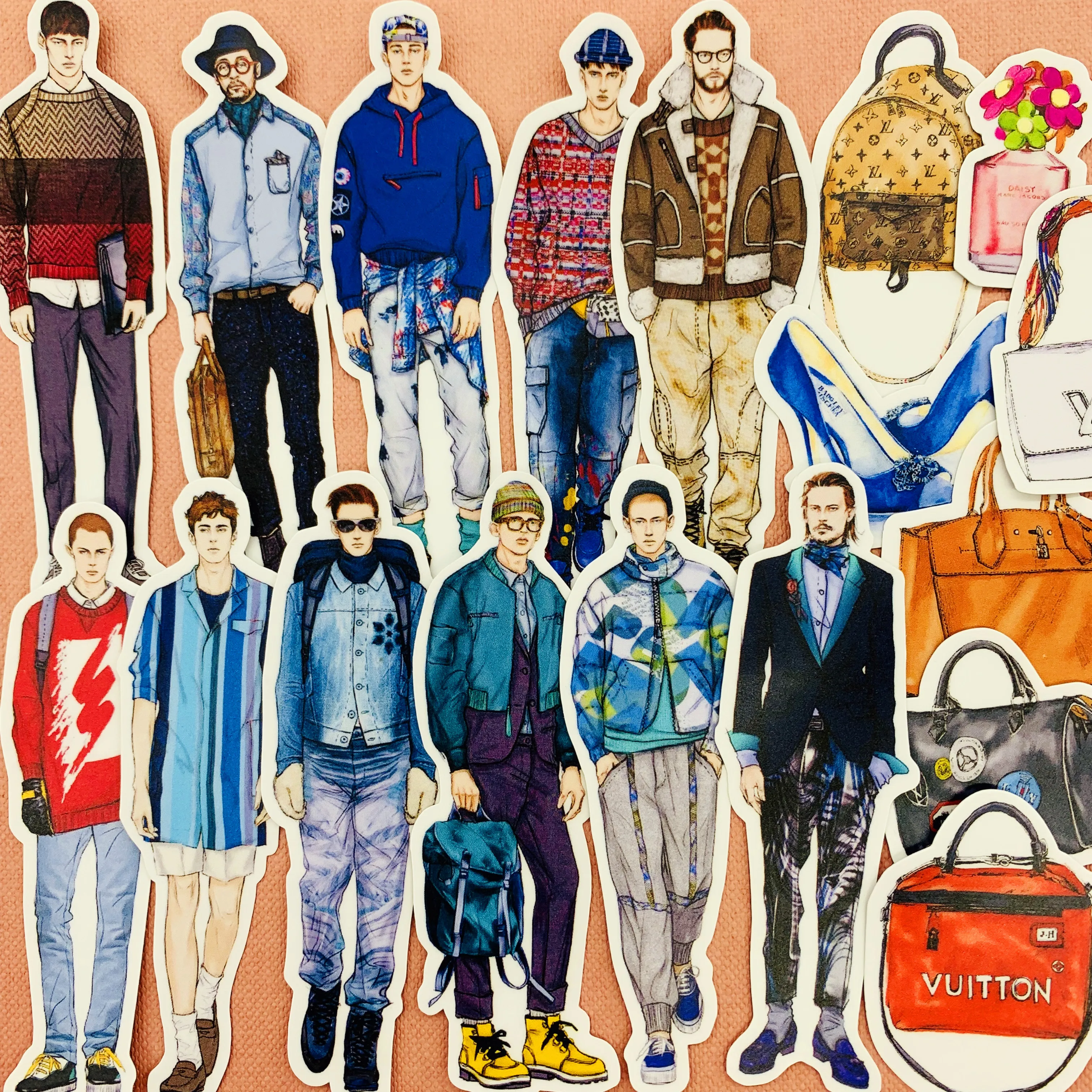 

25 pcs Fashion male model bag shoes for kid homemade book stickers on laptop / decorative scrapbooking/DIY