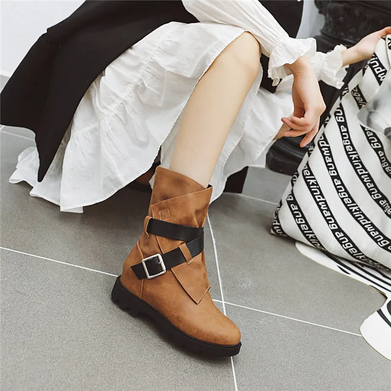 FEDONAS Classic Metal Buckle Women Plus Size Ankle Boots Leather Fashion Short Boots Party Basic Shoes Woman Height Increasing