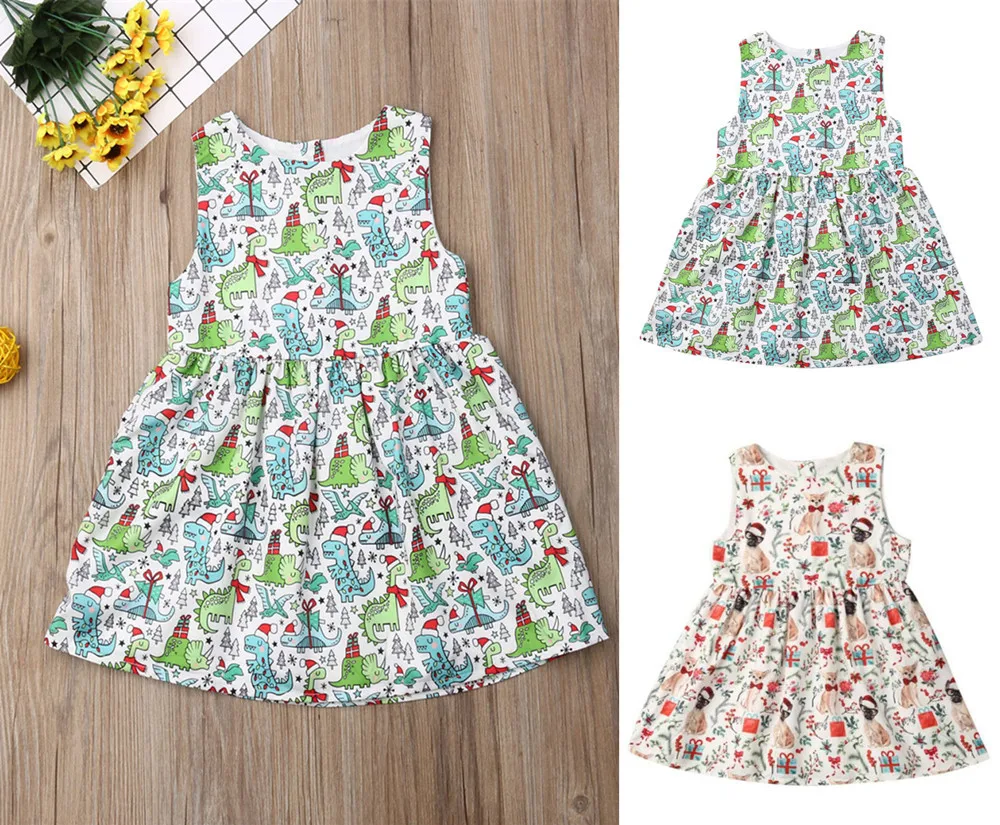 Baby Girls Allover Cartoon Dinosaur Graphic Smock Dress Toddler Girls' Allover Dog And Floral Print Dresses