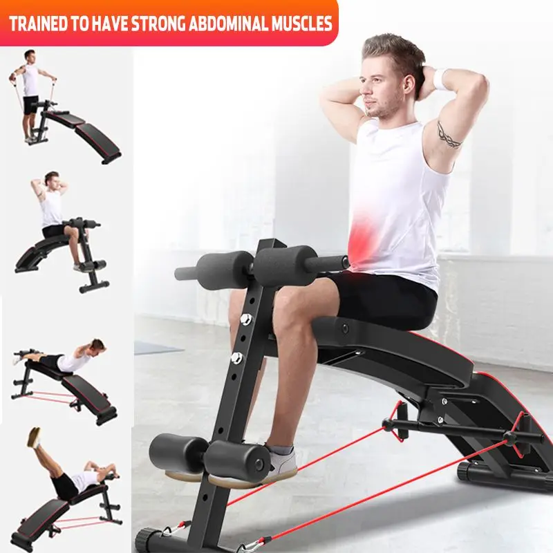 Home Multifunction Folding Sit up Bench Pulling Rope Exerciser Trainer Steel Frame Ab Abdominal Benches Fitness