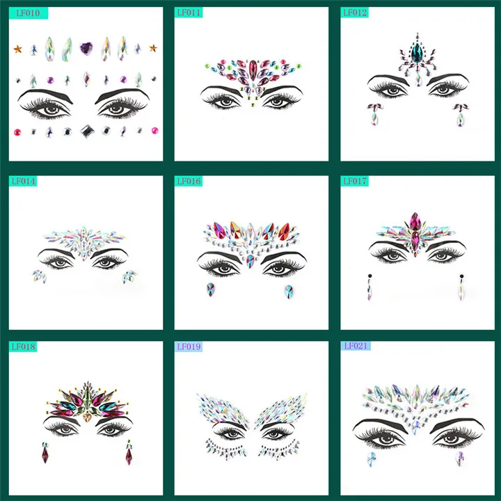 3  Acrylic Rhinestone Face Stickers Women Halloween Christmas Birthday Party Decor Environmentally Colorful Crystal Face Stickers