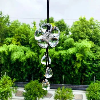 3D 꽃 크리스탈 자동차 펜던트 럭키 행잉 장식 유리 클리어 크리스탈 비드 프리즘 선캐쳐, 패션 자동차 인테리어 장식
