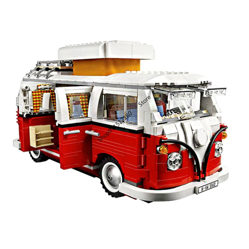 2021 Новинка 1354 шт. модель автомобиля голубые блоки Volkswagen T1 для кемпера фургона