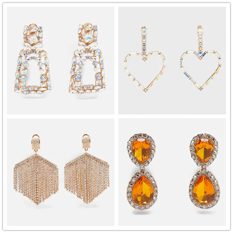 

JURAN Multicolor ZA Crystal Earrings 2019 Newest Handmade Bijoux Boho Geometric Statement Earrings for Women Wedding Party Gifts