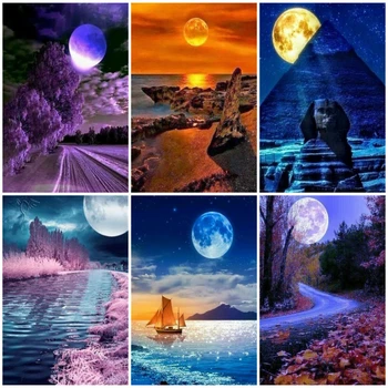 

Huacan 5D Diamond Painting Full Square Scenic Moon Rhinestone Picture Diamond Embroidery Mosaic Cross Stitch Home Decor Gift
