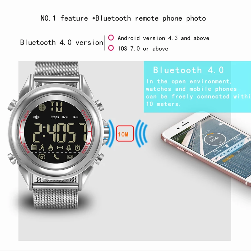 Мужские Спортивные Цифровые Смарт-часы из нержавеющей стали android с напоминанием о сообщениях и звонках, умные часы с камерой, bluetooth, relogio masculino
