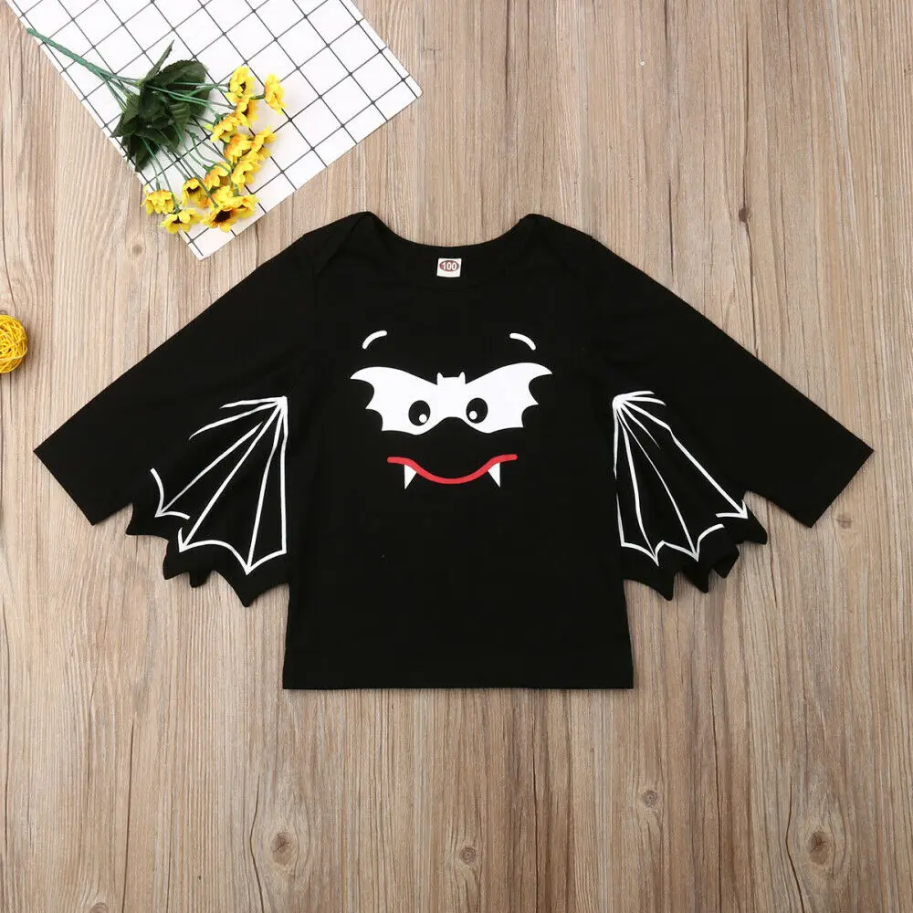 2019 New Newborn Baby Girl Boy Brother Sisters Halloween Bat Clothes Romper T-Shirt Tops Cool Costume Party Clothes 3M-5Y