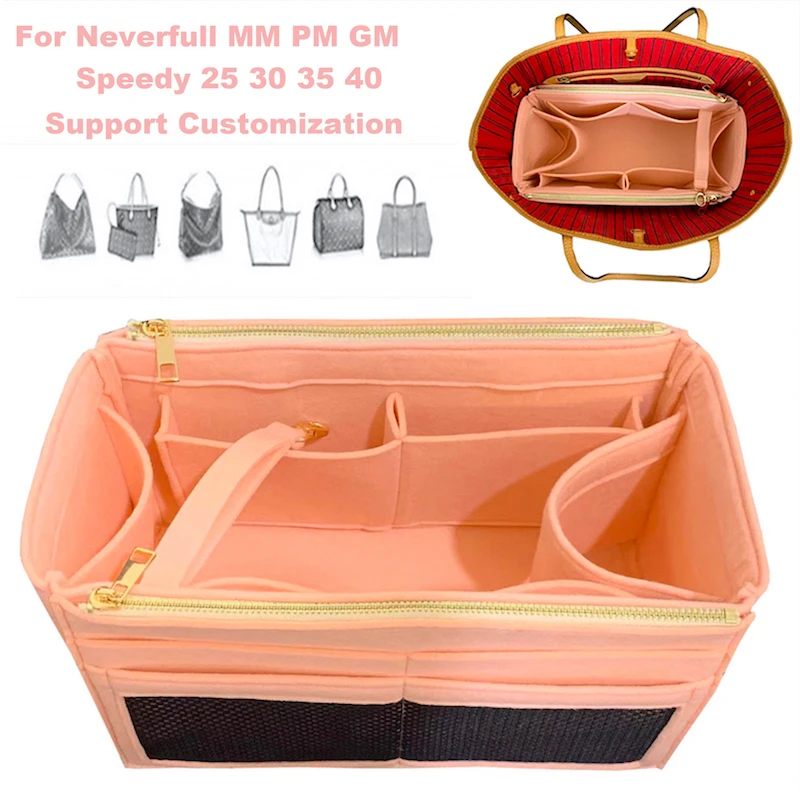 Для Speedy 30 25 35 40 Neverfull мм GM PM настраиваемый 3 мм Войлок Tote Organizer(w/двойные карманы на молнии) кошелек вставка сумка для подгузников
