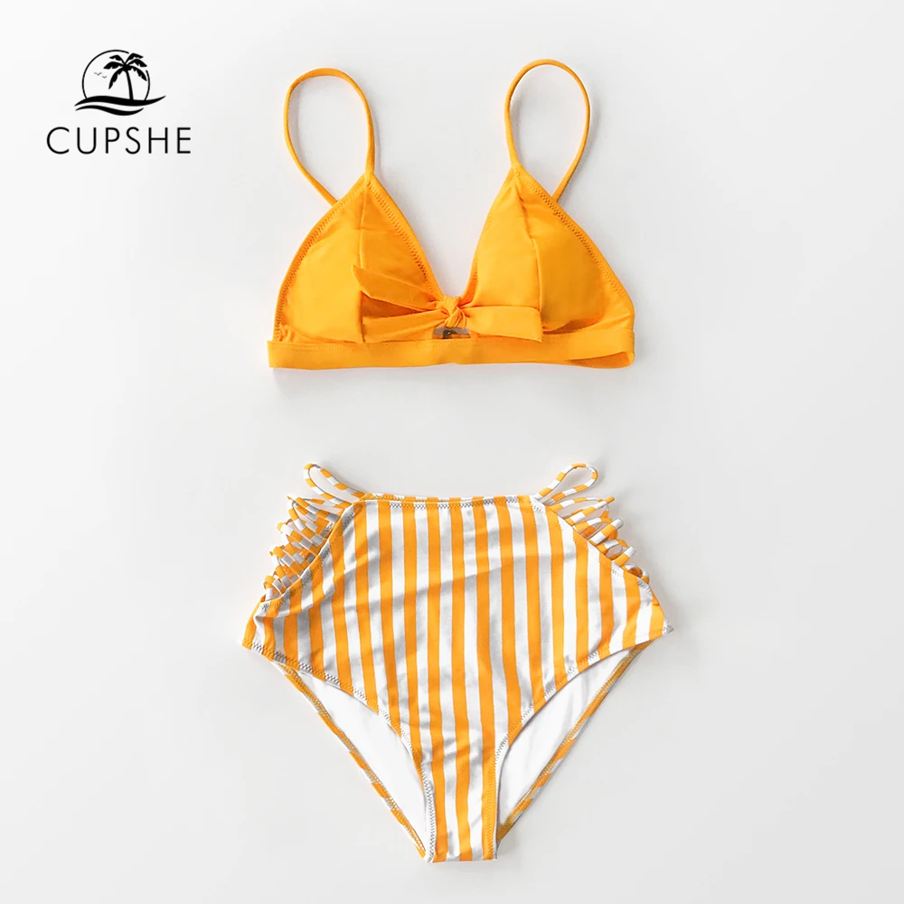 

CUPSHE Orange Strappy High-Waisted Bikini Sets Sexy Bow-knot Cut Out Swimsuit Two Pieces Swimwear Women 2019 Beach Bathing Suit