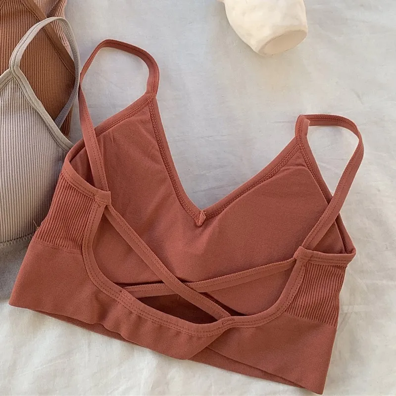 Women Crop Top Fitness Tube Top Cropped Bra Seamless Underwear Sports Tank Sexy Lingerie Active Bra Bandeau Tops Removable Pads women lingerie bra women tube tops