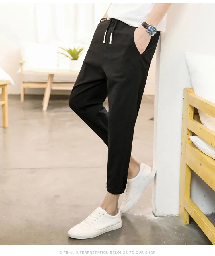 Брюки мужские в Корейском стиле тренд стиль капри брюки для мужчин Slim Fit прямые брюки свободные брюки для подростков мужские брюки повседневные брюки