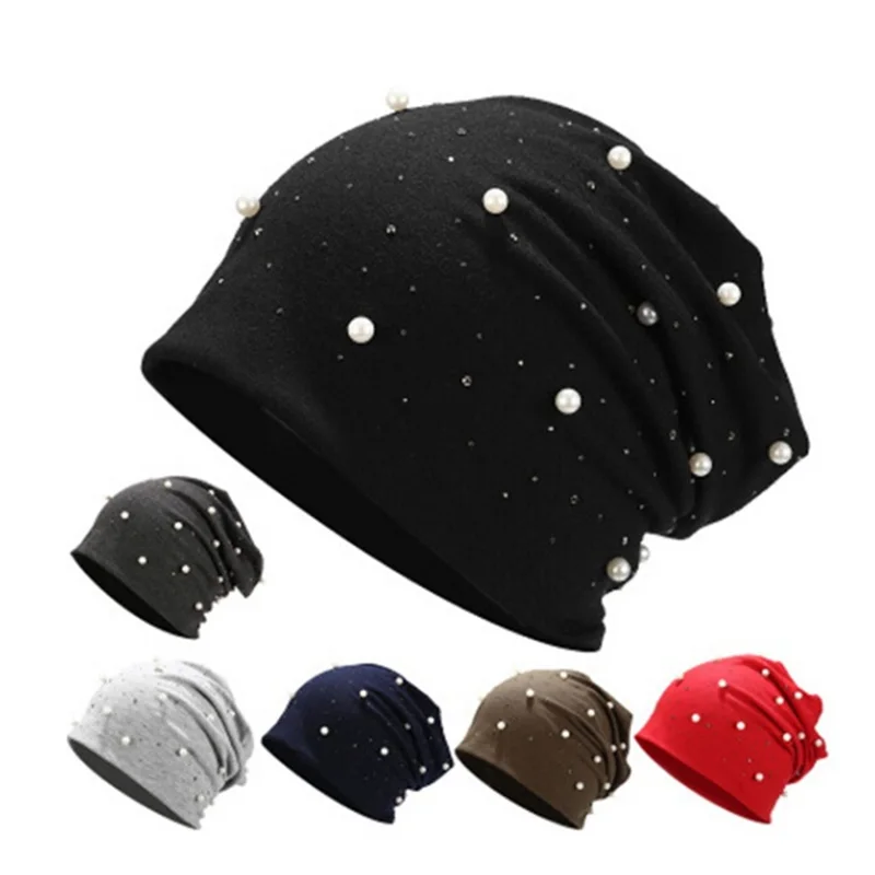Модные женские осенне-зимние шапочки, шапочки, блестящие жемчужные стразы, шапочки, шапочки, шапочка в стиле кэжуал Gorros