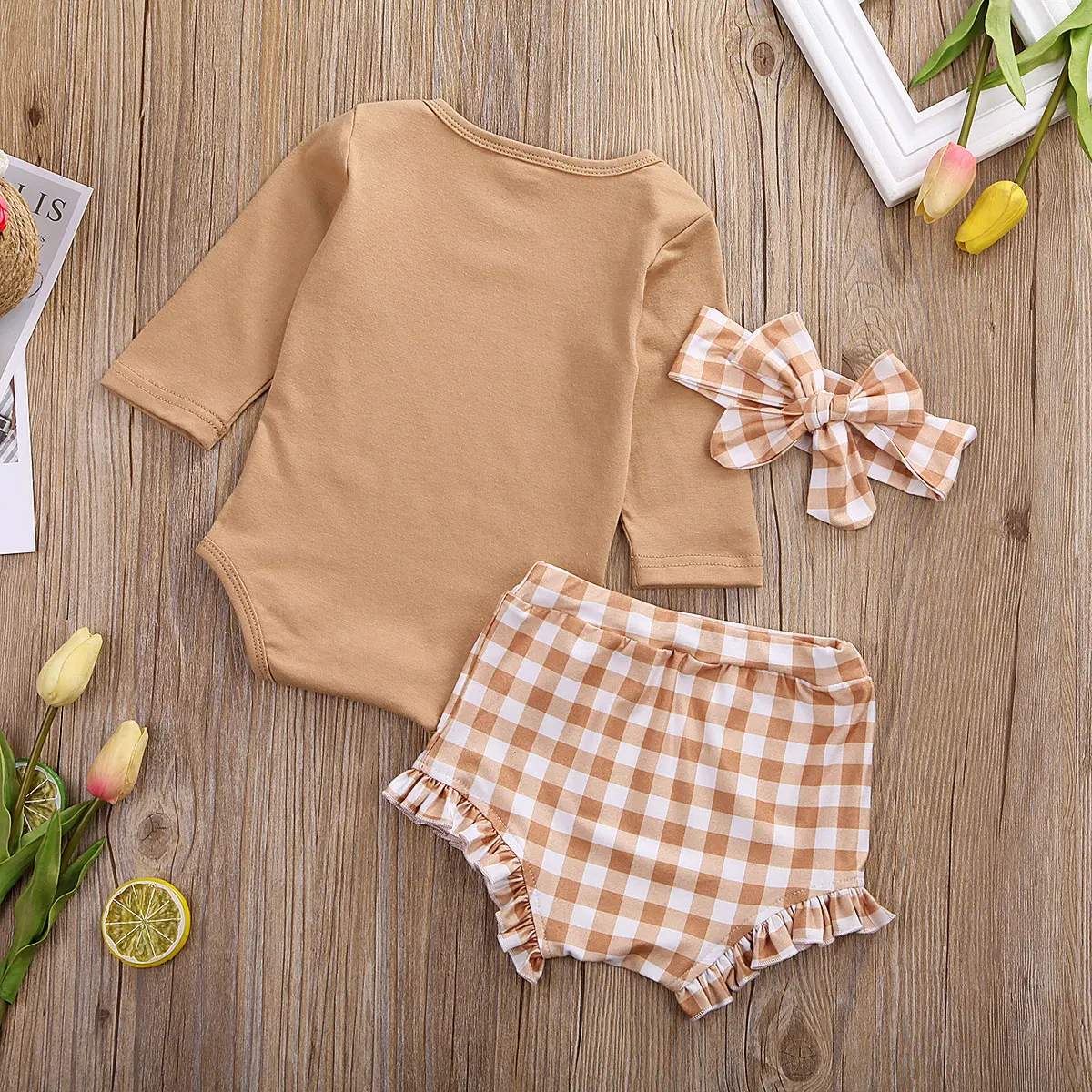 3 предмета Одежда для новорожденных и маленьких девочек одноцветные топы