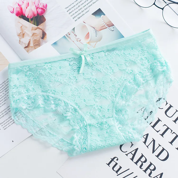 AIJOLEN Sexy Lace Women's Panties Cute Bow Hollow Out Underwear Solid Color  Flower Mesh Ruffle Underpants Large Size Briefs