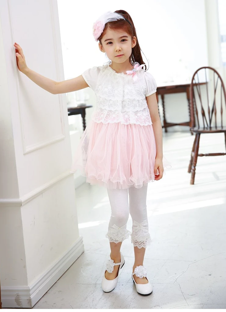 High Quality 2021 New Summer Girls Leggings Pants Lace Cotton Children Clothing Flower Girl Knee Pants