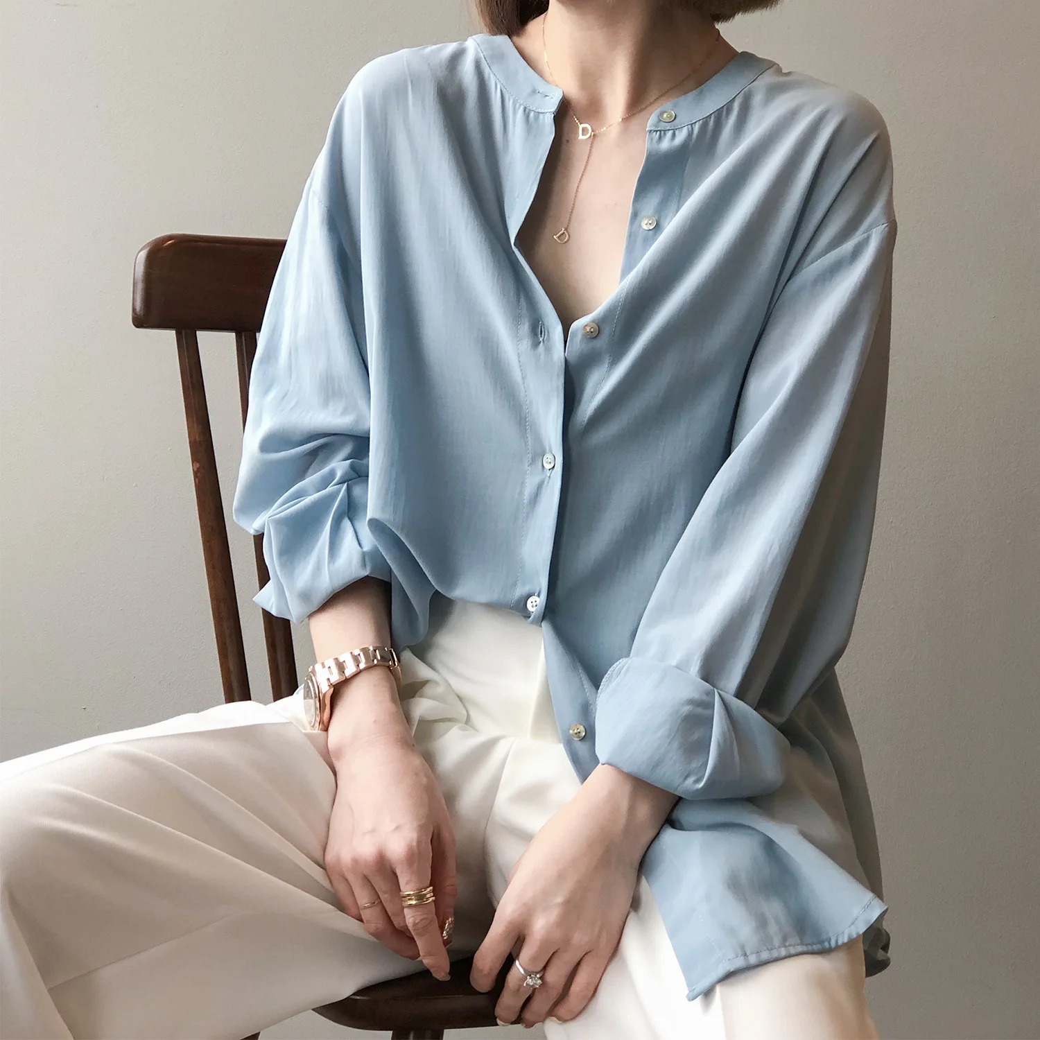 

New 2020 Autumn Lazy Style Womens tops and blouses Sexy Back Split Loose Long Sleeve Long Shirts