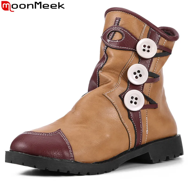 

MoonMeek big size 34-43 fashion ankle boots round toe slip on autumn winter botos low heels ladies prom boots casual 2020 new