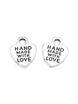 

50pcs Hand made with love tag charms pendant 15x12mm antique silver ornament accessories jewelry making DIY base material