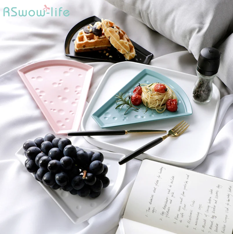 

Nordic Creative Ceramic Glazed Cheese Plate Solid Color Dessert Cake Pizza Distribution Plate Home Kitchen Supplies