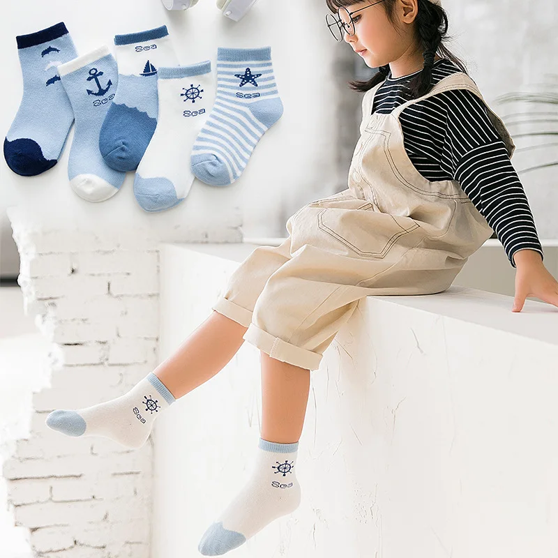 Spring And Autumn New Style Fashion BOY'S Short Socks Ocean Wind Breathable Cartoon Baby Short Socks Color Mixture
