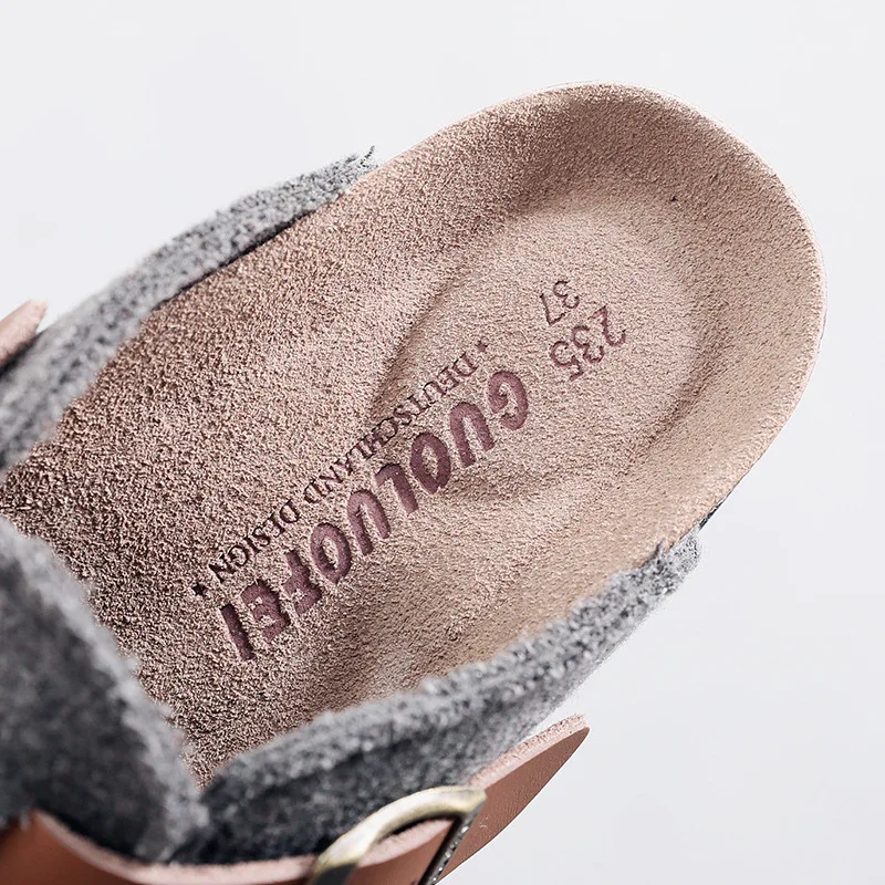 New Women's Slides Slippers High Quality Woolen Felt Soft Cork Buckle Sandals Closed Toe Footwear For Women