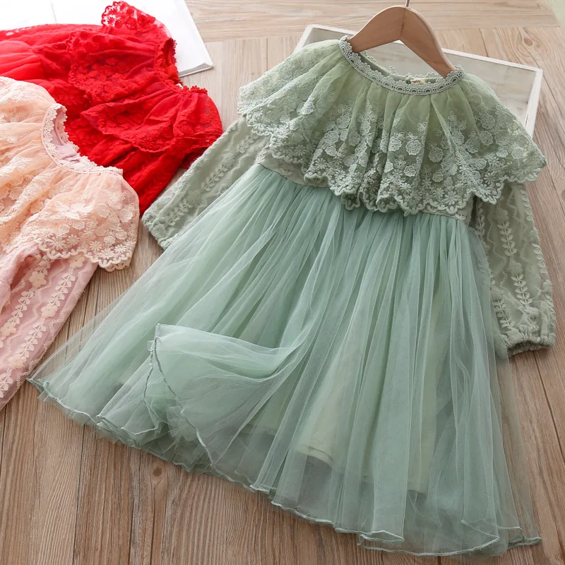 Весенние кружевные сетчатые платья для девочек, детские вечерние платья принцессы с милой вышивкой, детская одежда оптом, 5 шт./лот