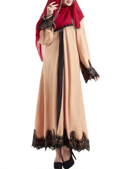 

Fashion Abaya Jilbab Muslim Maxi Dress Lace Patchwork Plus Size 2XL Kaftan Ladies Long Dress Robes Vintage Islamic Clothings