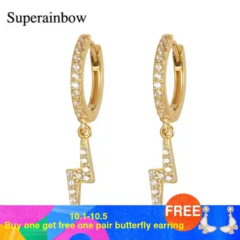

SUPERAINBOW 925 Sterling Silver Micro Zircon Gold Small Hoop Earrings for Women Geometric Hoop Earrings Huggie Jewelry SR-E231