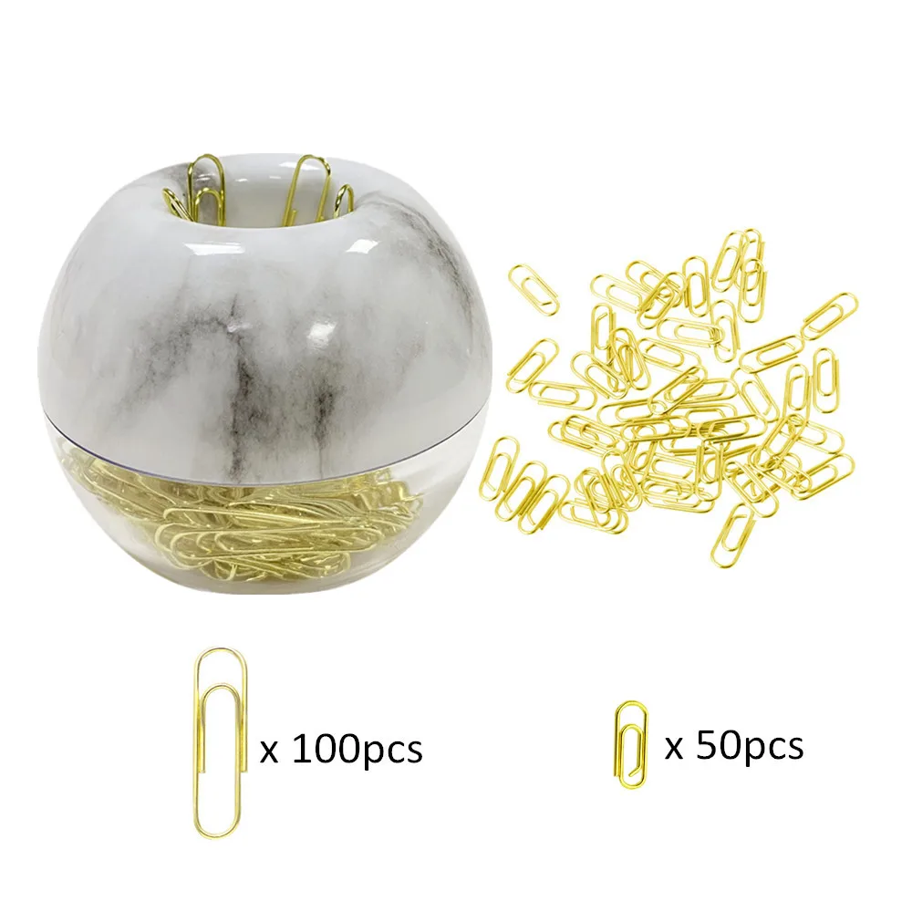 100 Gold Standard Paper Clips in Marble Tone Magnetic Paperclips