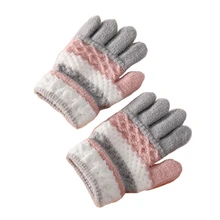 1 para dzieci zimowe rękawiczki dzianinowy w paski dzieci zimne ciepłe pełne rękawiczki chłopcy dziewczęta rękawiczki Drop shipping tanie tanio CN (pochodzenie) COTTON 7-12m Drukuj baby Unisex K9FF7HH104926