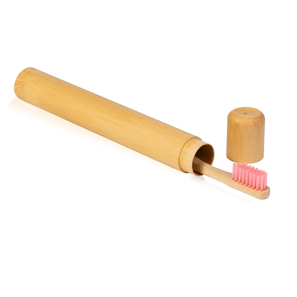 1 шт. деревянная зубная щетка+ 1 шт. бамбуковая трубка Экологичная зубная щетка из натурального бамбука дорожный футляр Мягкая головка зубная щетка 2 шт. упаковка - Цвет: 2pcs pink