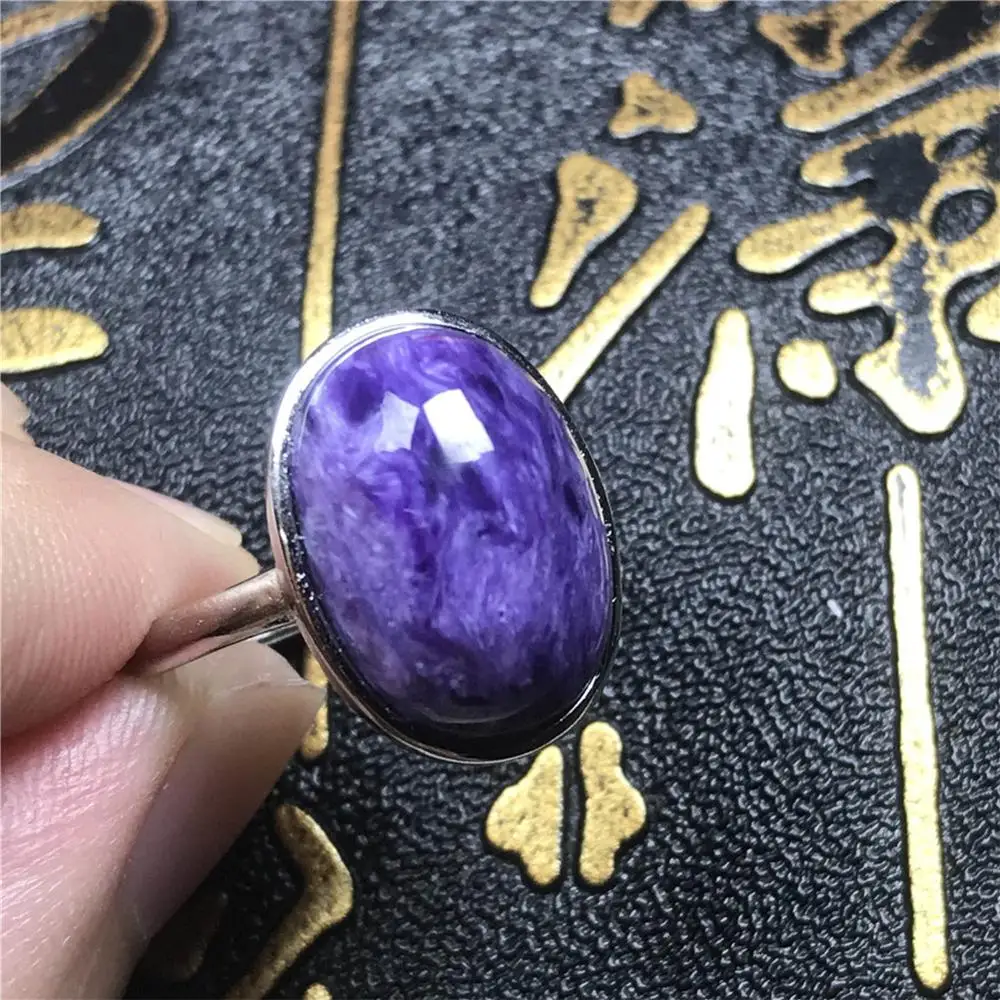 16x13 мм кольцо с натуральным фиолетовым шароитовым бусинами, ювелирное изделие для женщин и мужчин, с кристаллами, русский камень, серебро 925 пробы, регулируемое кольцо размера ааааа