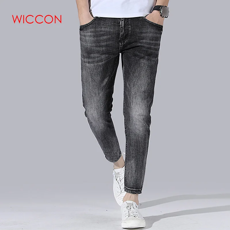 New Mens Fashion Black Jeans Mens Skinny Jeans Slim Fit Strecth Washed Scratched Casual Denim Trousers Male
