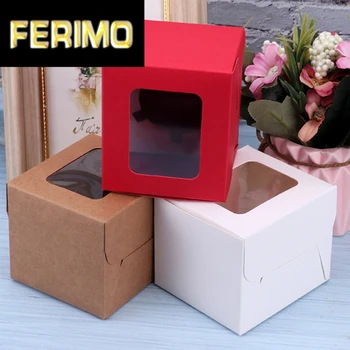 

1pc White/Red/kraft Window Box Packing Gift Boxes with pvc window for Candy/Cake/Cookie/Cupcake Display Box