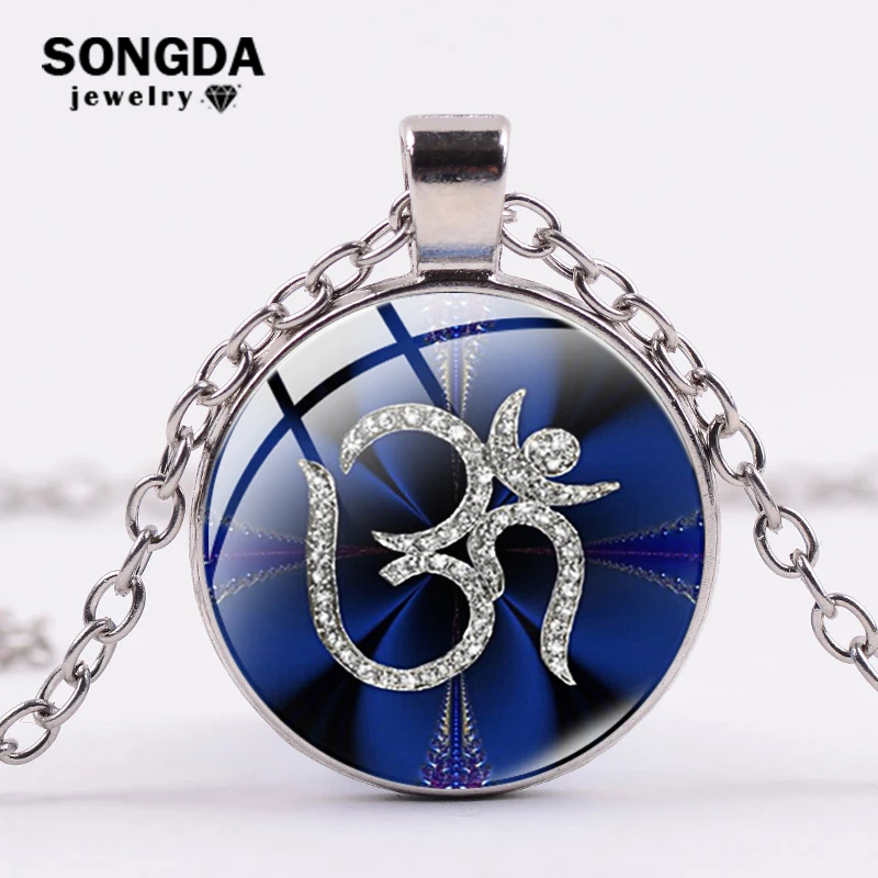 SONGDA Ом АУМ Будды ожерелье в стиле индуизма символ художественное стекло с