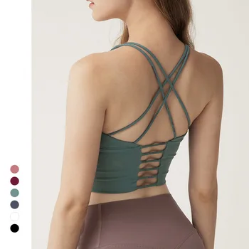 

Women Thin Shoulder Strap Beautiful Back Sports Underwear Female Shockproof Gathering Running Fitness Bra New Arrival