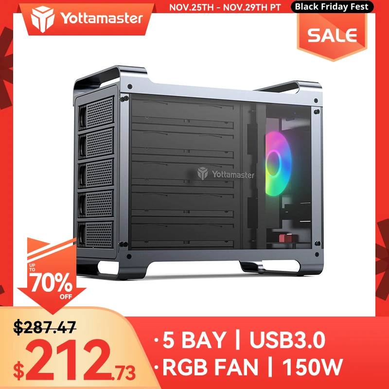 Корпус для внешнего жесткого диска Yottamaster DF5U3 5 отсеков 2 дюйма 3 SATA HDD SSD корпус макс