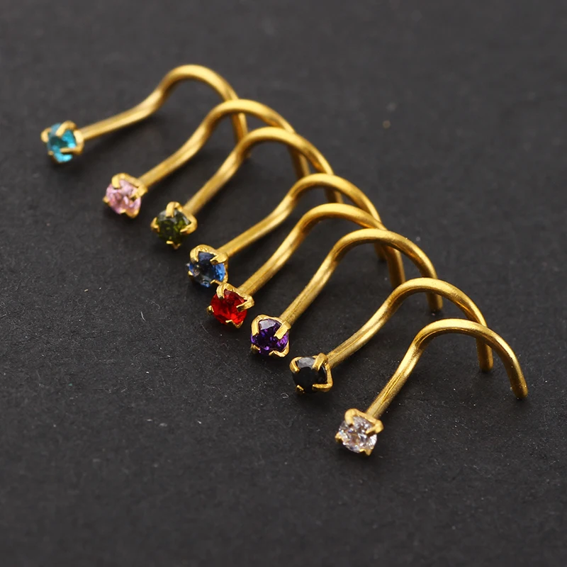JUNLOWPY Crystal Nose Studs Silver Gold Rose Gold Nose Rings Surgical Steel Ear Body Jewelry Sexy Piercing Cartilage 100pcs 20G