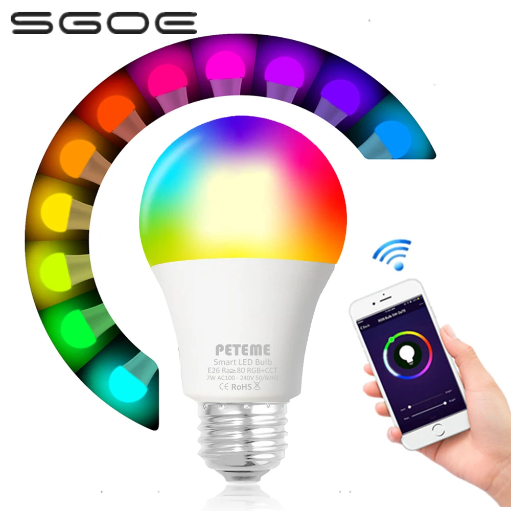 SGOE светодиодный лампа e27 110V 220V умный дом светодиодный лампы rgb приложение smart life 7W 2700K 6500K светильник кровать Alexa и Google Assistant tuya