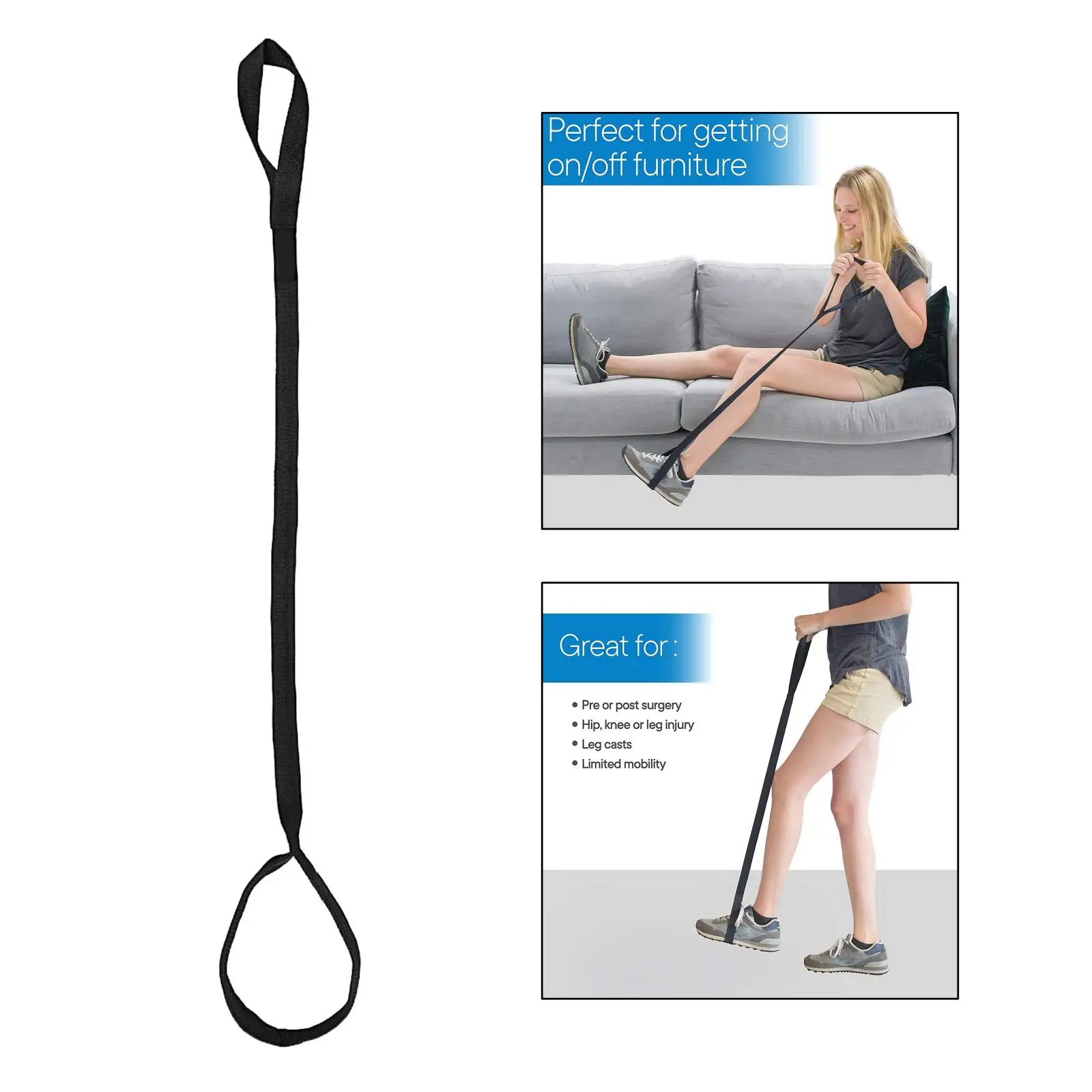 44' Leg Lifter Strap Rigid Foot Lifter&Hand Grip for Adult Elderly Handicap Mobility Aids Equipment Foot Raiser Straps