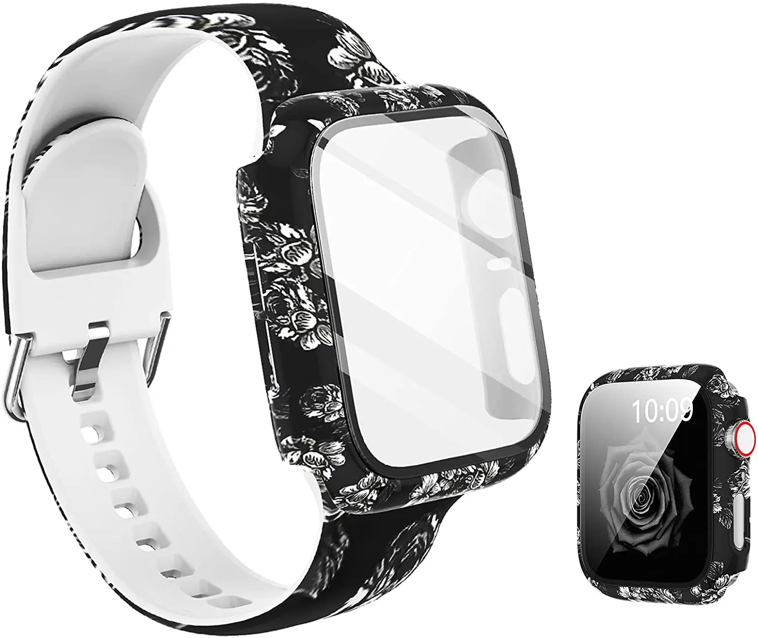 Silicone Strap+Cover for Apple Watch Bands 44mm 40mm 42mm 38mm Screen Protector, Glass+Silicone Wristband Strap for iwatch 2 in1 Silicone Strap+Cover for Apple Watch Bands 44mm 40mm 42mm 38mm Screen Protector, Glass+Silicone Wristband Strap for iwatch 2 in1