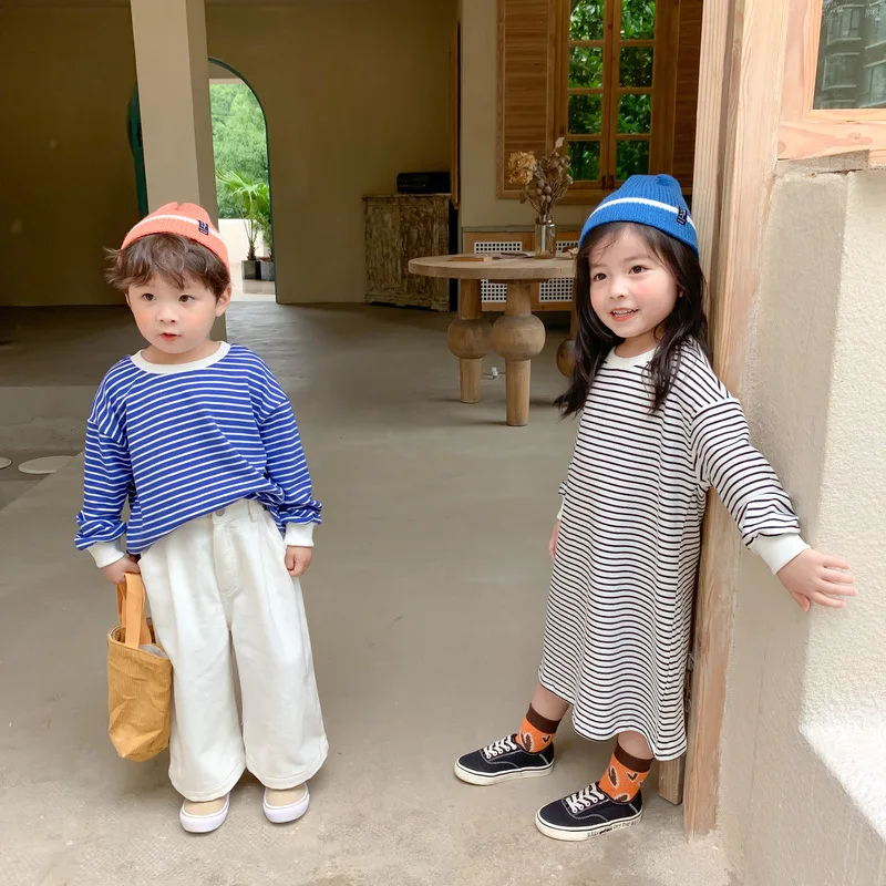 Striped Kids Hoodies Brother Sister Sweatshirts