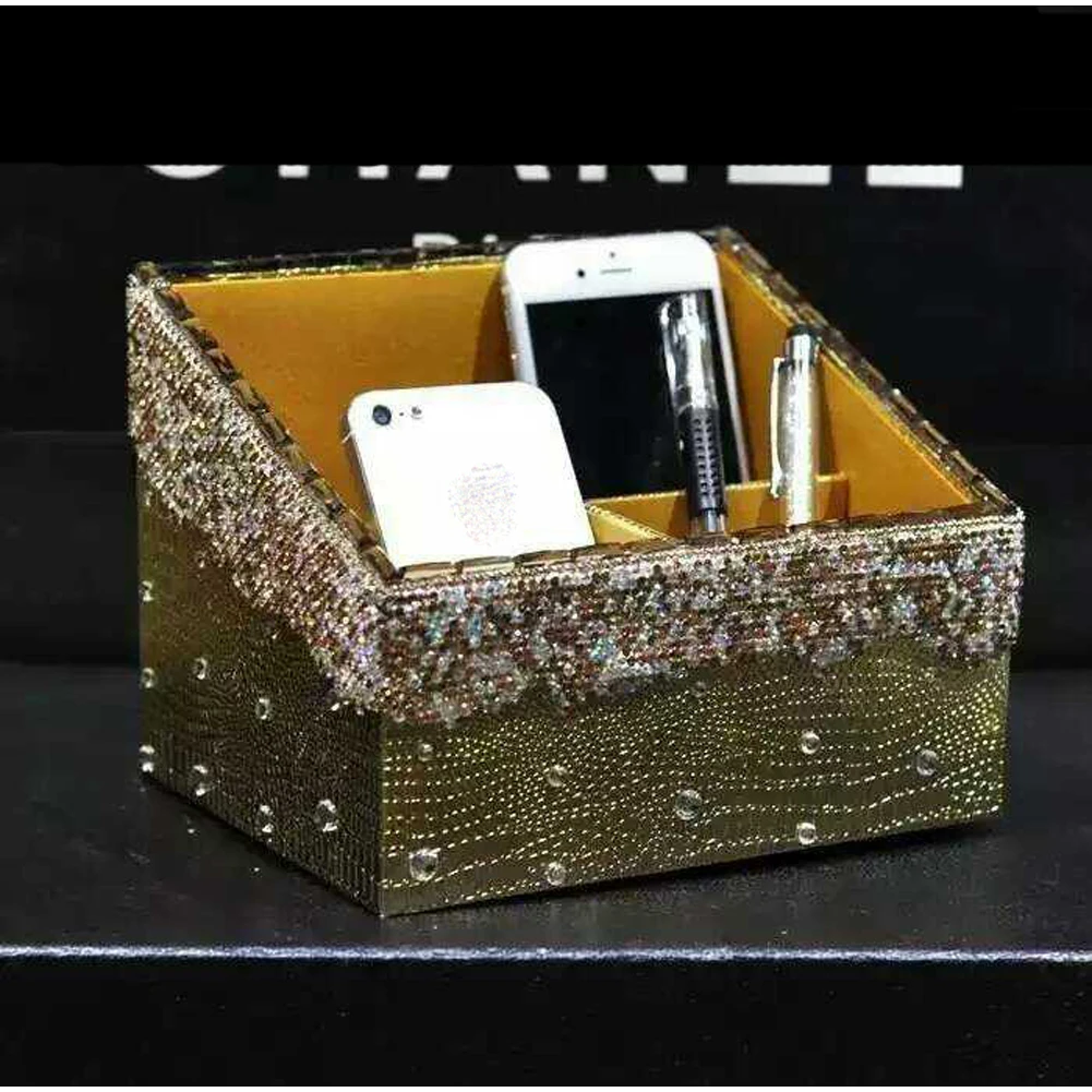 Шампанское золото Bling автомобиль для дома и офиса использовать для укладки Tidying Box со Стразы ручной работы