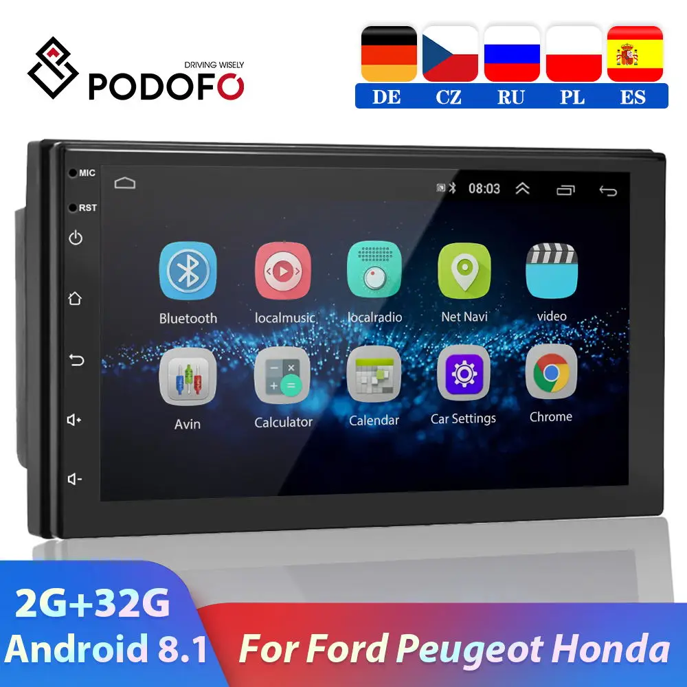 Podofo 2 Din Android 9.1 samochodowy multimedialny odtwarzacz wideo 2din 7 "Radio GPS Stereo dla volkswagena forda Nissan Hyundai Kia Toyota Opel