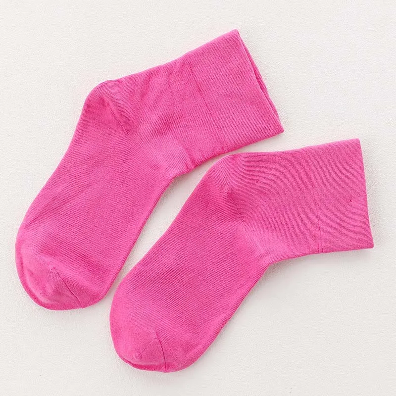 Модные осенне-весенние однотонные женские носки яркие Хлопковые женские повседневные цветные синие, желтые, зеленые, красные носки - Цвет: Dark pink