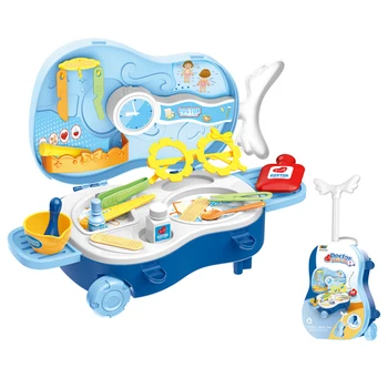 

22pcs Children Medical Doctor Playset Pretend Doctor Equipment Trolley Case For Child Baby Early Learning Educational Toys -Blue