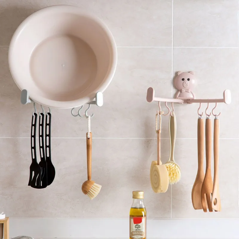 1pc Kitchen Basin Rack Toilet Wall Hanging Panda Rack Washbasin Rack Multi-function Traceless Towel Rack